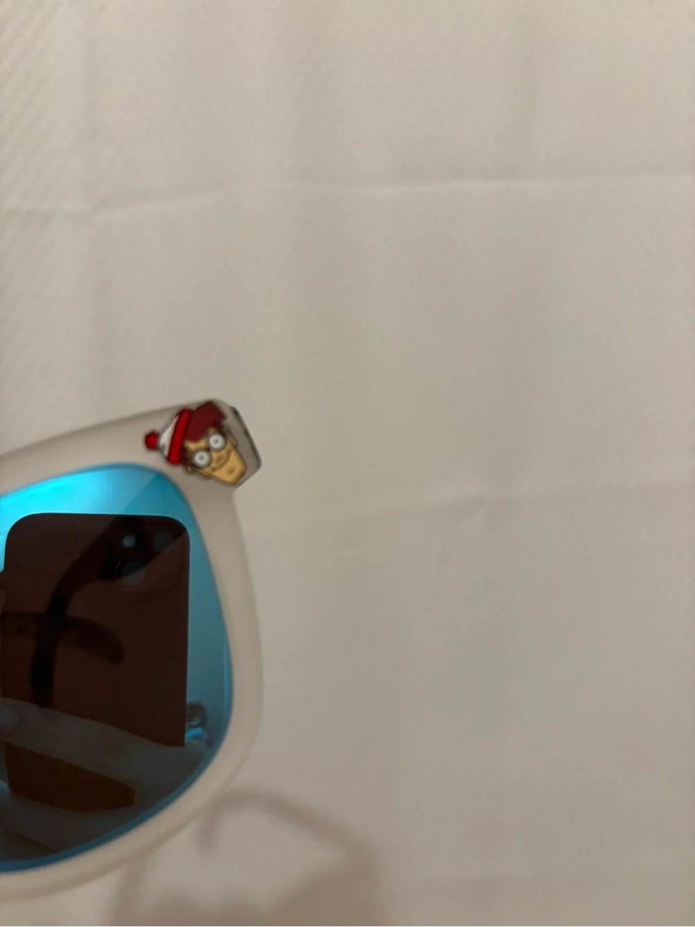 Where's Waldo White Frame Sunglasses with Blue Mirrored Lenses